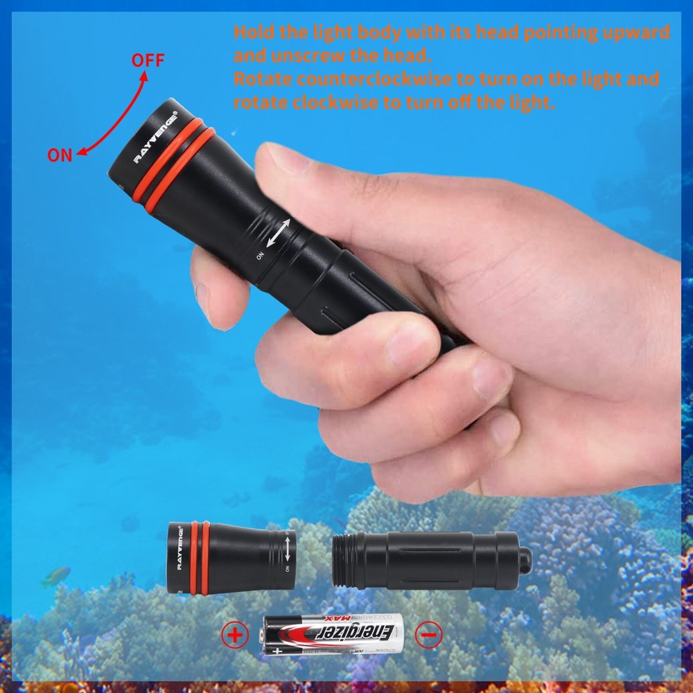D2A Diving Flashlight Mini Scuba Dive Headlamp Underwater 100M Backup