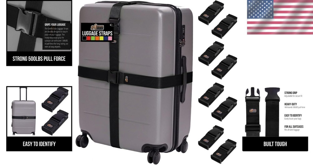 Black Adjustable Travel Straps 8 Pack