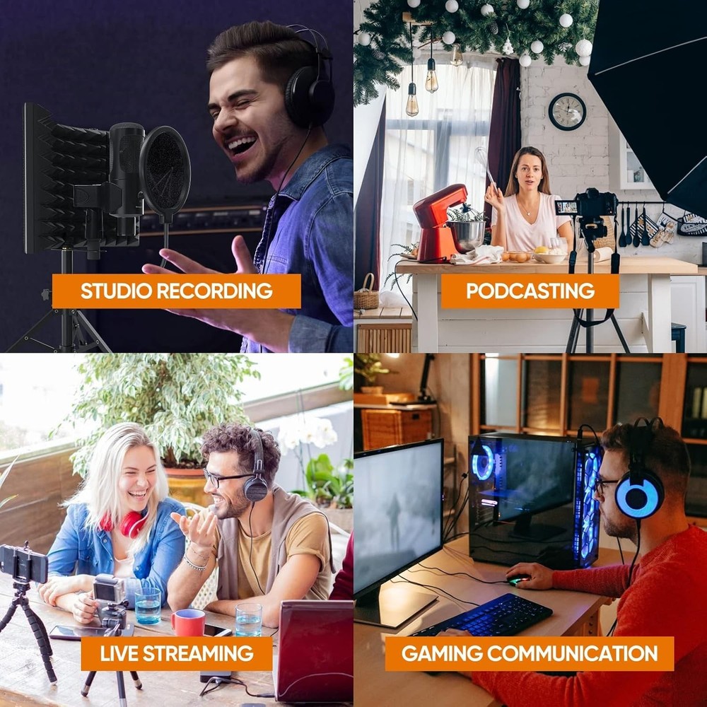 Microphone Stand with Isolation Shield and Pop Filter for Recording