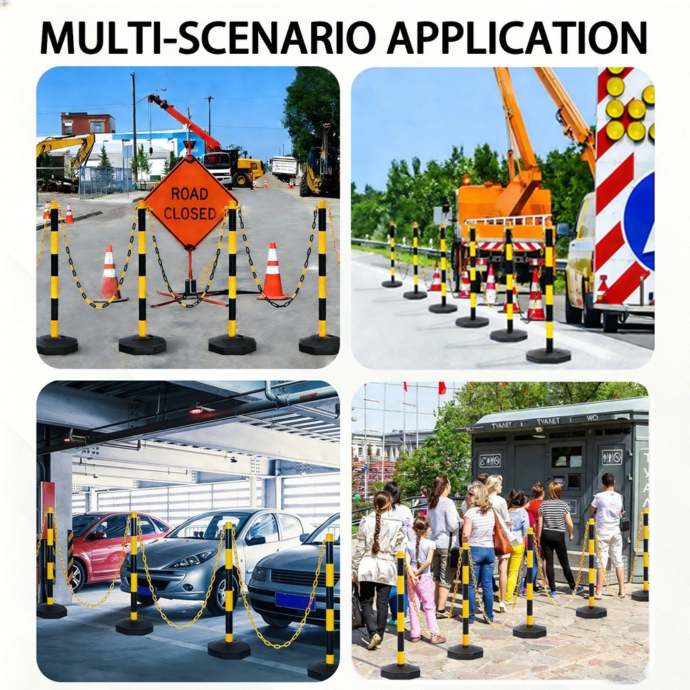 30Pack 34"Adjustable Delineator Post Cones Fillable Base6.6FT Chain Yellow&Black