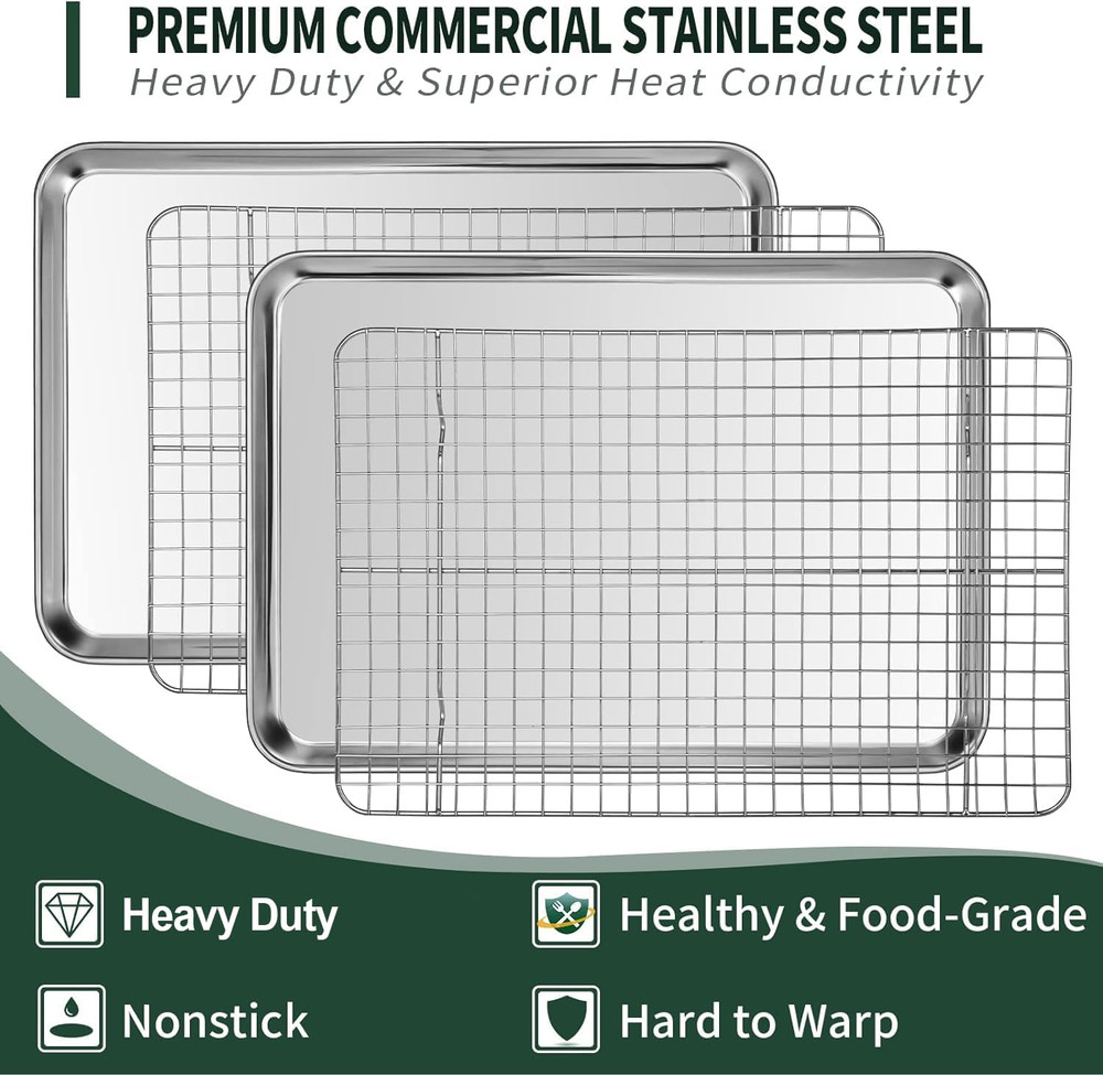 Quarter Sheet Pan with Cooling Rack Set [2 Baking Sheets + 2 Baking Racks]