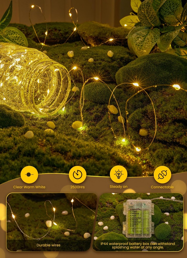 100LED Warm White Waterproof String Lights Timer Remote Control 33ft Fairy Li...
