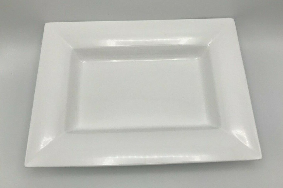 HB White Porcelain Platter Modern Sleek Rectangular Shape approx. 6" x 12" x 2"