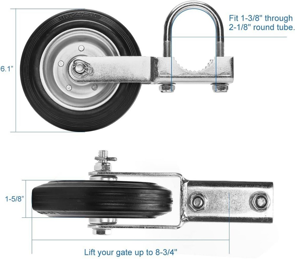Gate Wheel Supporting Swing Gate with 1-3/8" Thru 2-1/8" Gate Frames, Gate Wheel