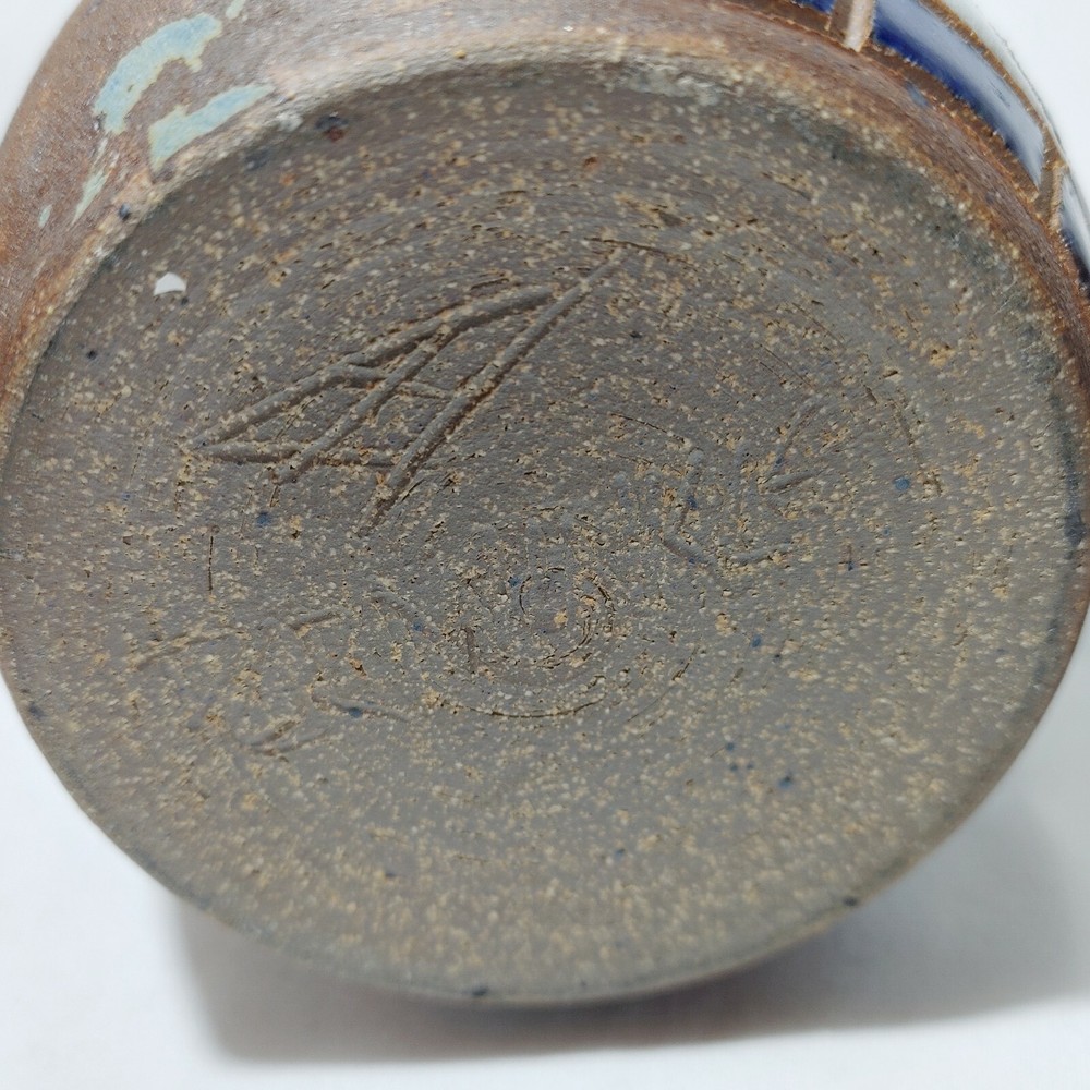 Art Pottery Lidded Jar Decor Piece Partially Glazed Fish Signed