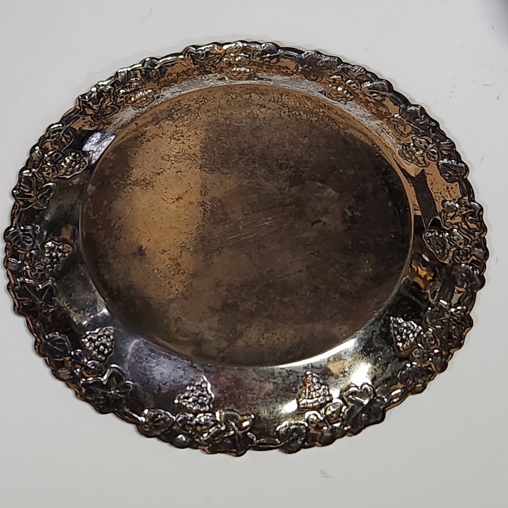 Two Small Silver Plated Trinket/ Dishes Grape Pattern Hong Kong