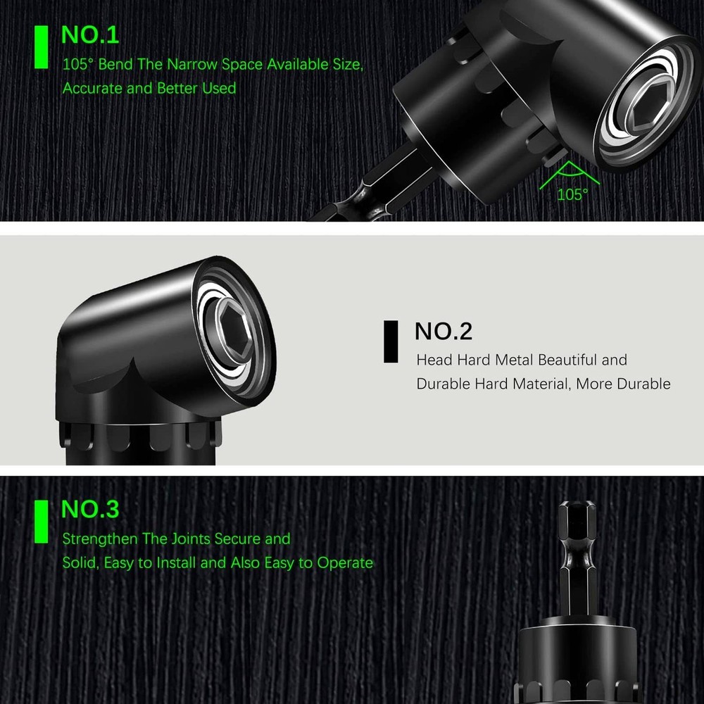 Flexible Drill Bit Extension Set with Right Angle Attachment, 360° Rotatabl