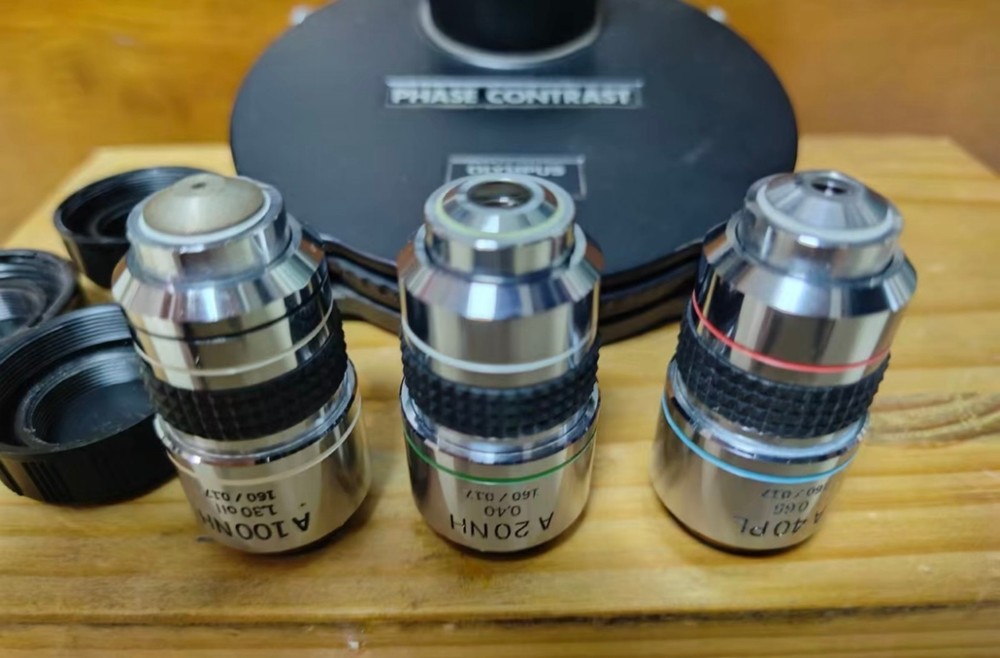 Olympus BH2 microscope phase contrast condenser kit Three objective lenses