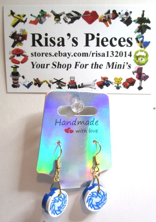 LEGO Loop 2x2 Round Tile Earrings - Crystal Blue Pattern - (2 Pieces)