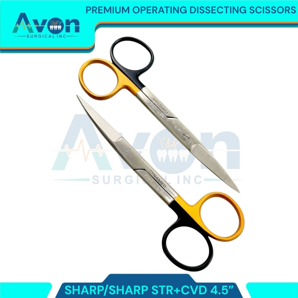 2PK - O.R Operating Scissors 4.5in, Sharp Tips, Cur & Str Blades, Premium