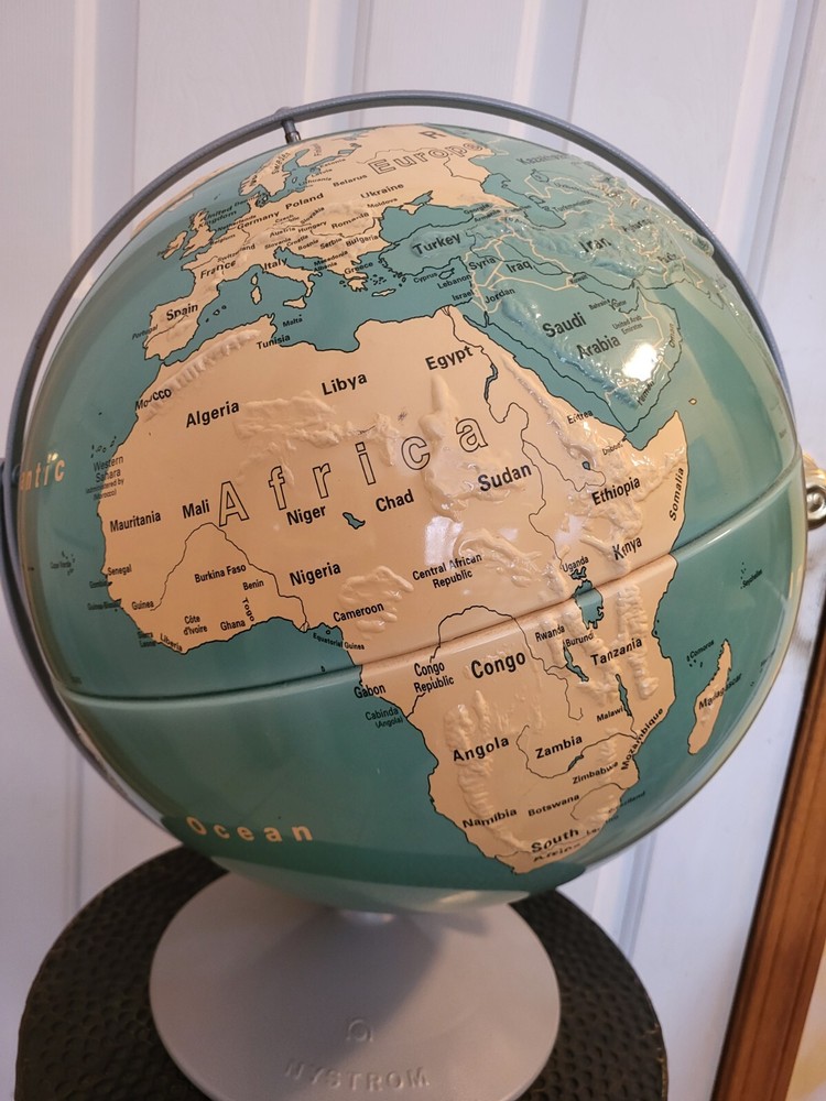 NYSTROM First Globe Herff Jones Raised Relief 16" Diameter Double Axis Map 31-47
