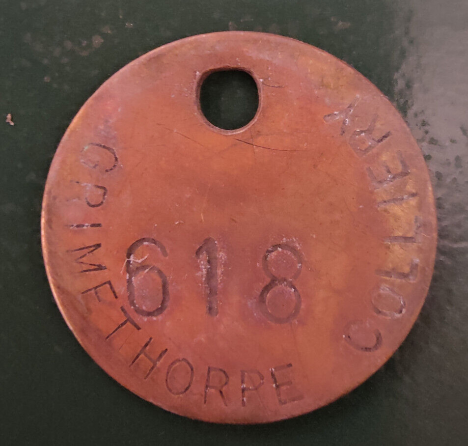 GRIMETHORPE Colliery Pit Check Tally - marked GRIMETHORPE COLLIERY 618