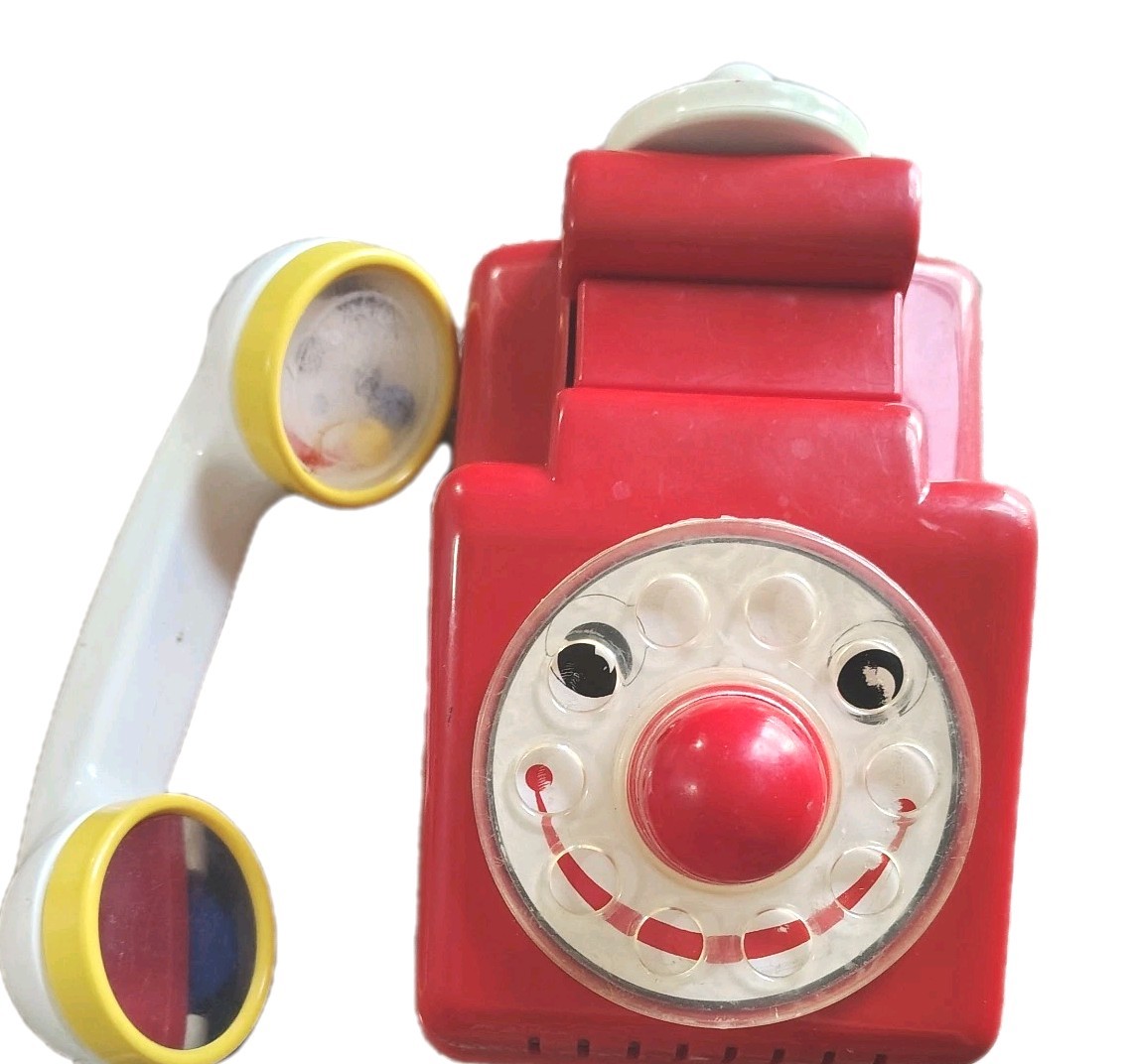 Vintage Toy Telephone Ambi Toys Pull Along Made in Holland Red Rotary Phone