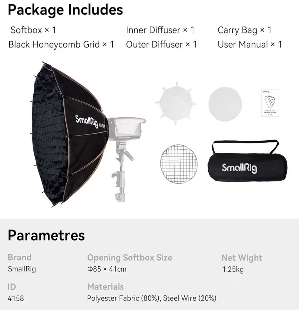 SmallRig RA-D85 Quick Release Parabolic Softbox -3586 (33.5inch/85cm)
