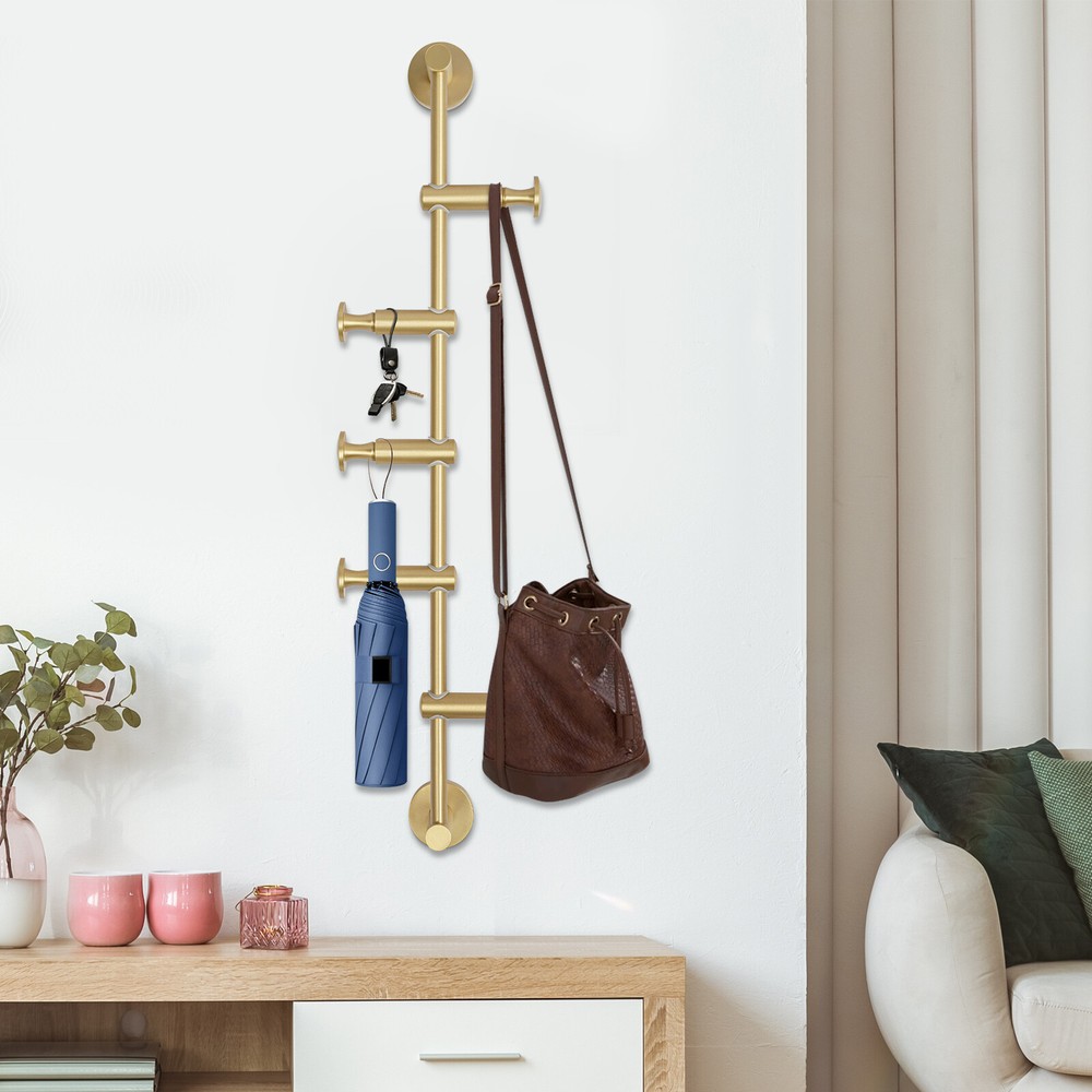 Wall Mounted Vertical Coat Rack Coat Rack with 5 Adjustable 180°rotating Hooks
