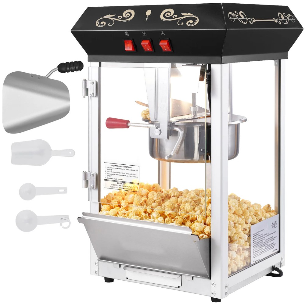 850W Popcorn Popper Machine 8 Oz Kettle Makes 48 Cups Per Batch Popcorn Maker