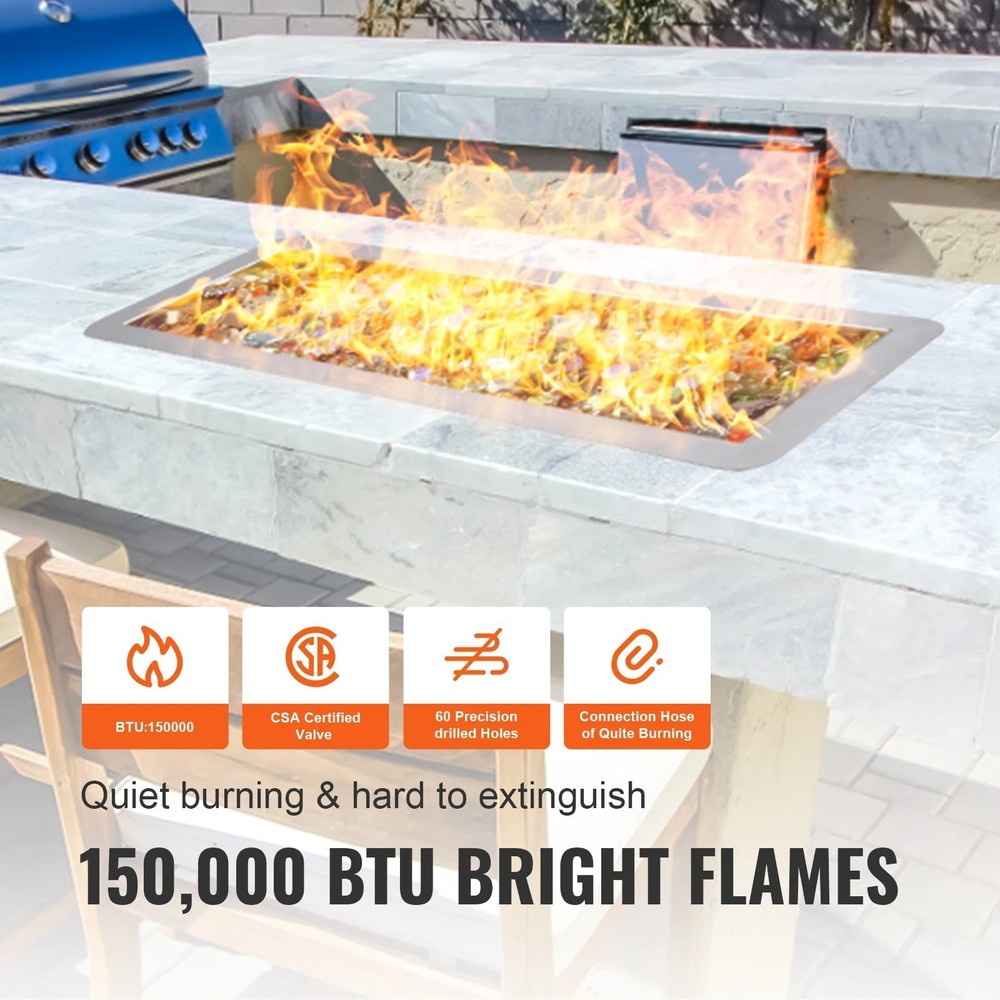 36 x 12 inch Drop-in Fire Pit Pan Rectangular Stainless Steel Fire Pit Burner