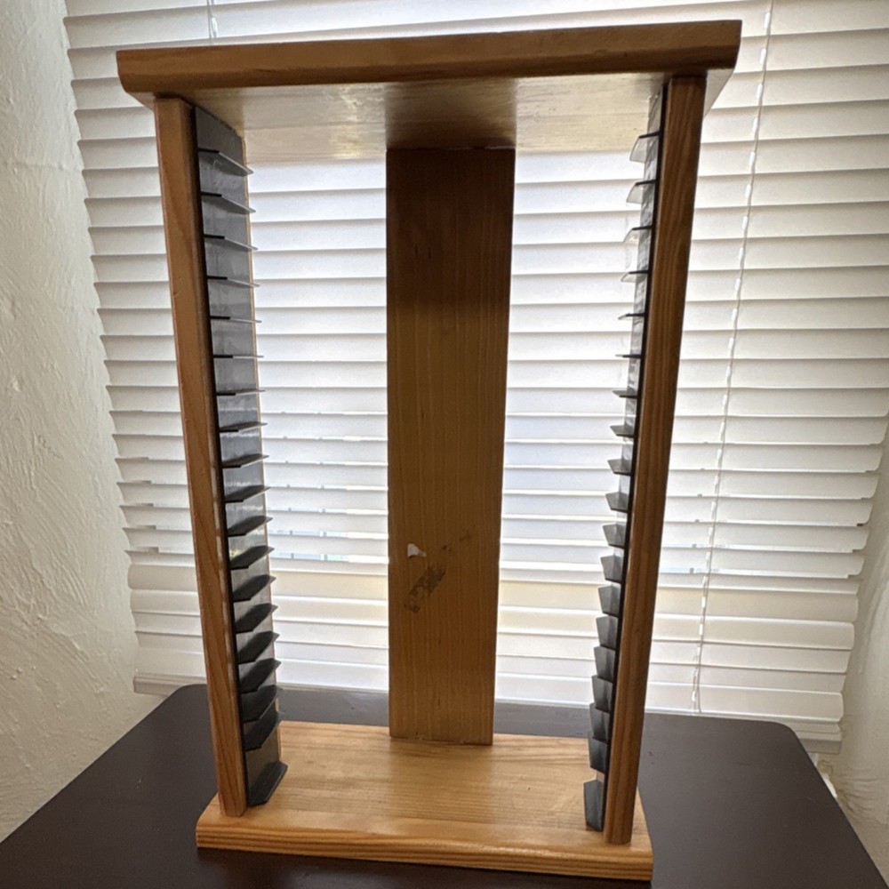 Wood CD/DVD Storage Tower Rack Black Plastic Inserts Holds Less Than 50 Discs