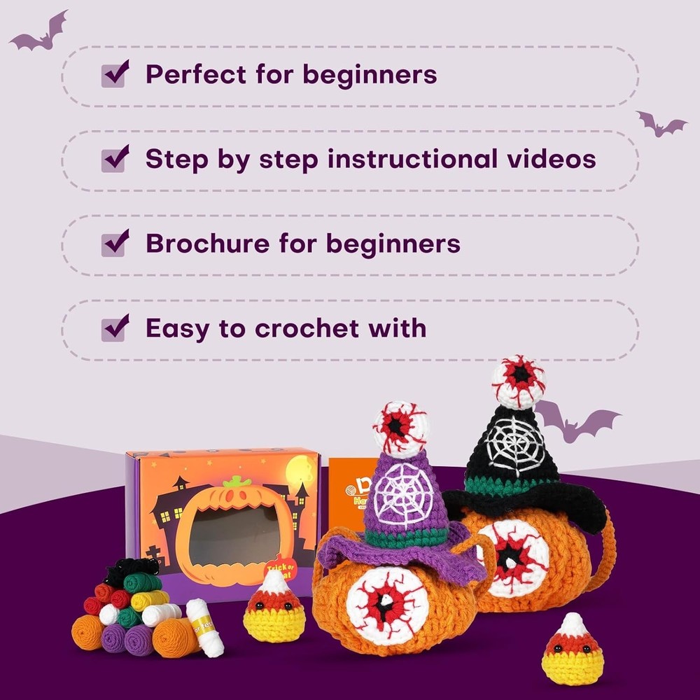 All-in-One Beginner Crochet Kit: Pumpkin Candy Bag with Video Tutorials - Per...
