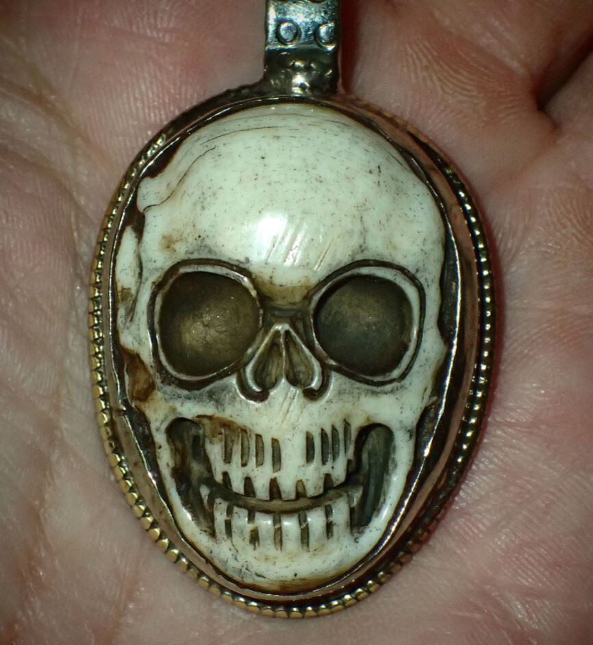 Skull in Tibetan Silver. Nice silverwork on back.