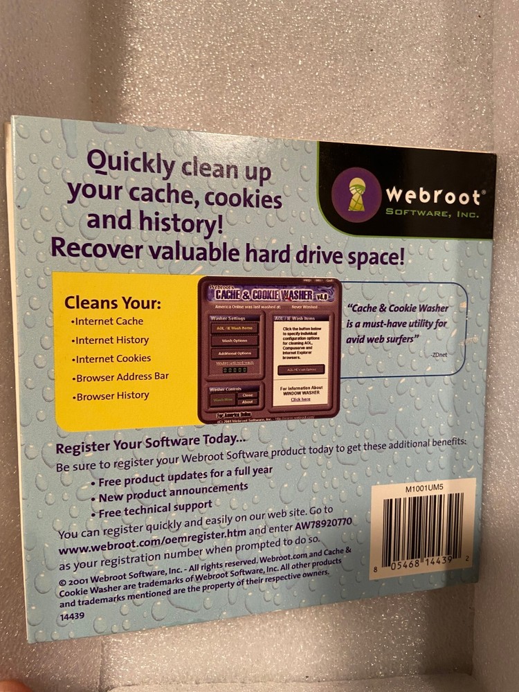 2001 Webroot Software Cache & Cookie Washer For AOL & Compuserve Pre-Owned* lll1