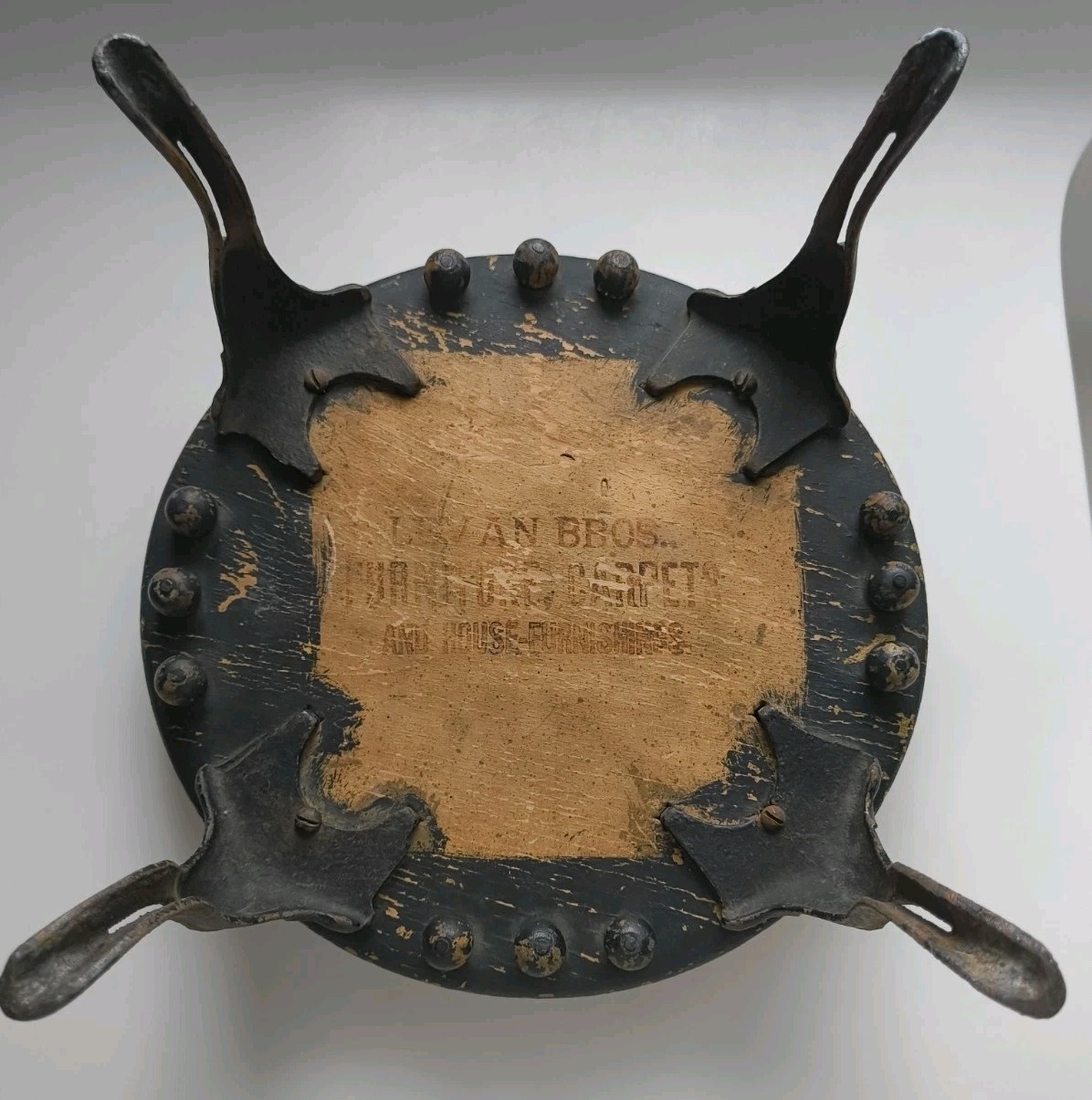 Levan Brothers Victorian Round Cast Iron & Wood Foot Stool Red Veleteen Cover