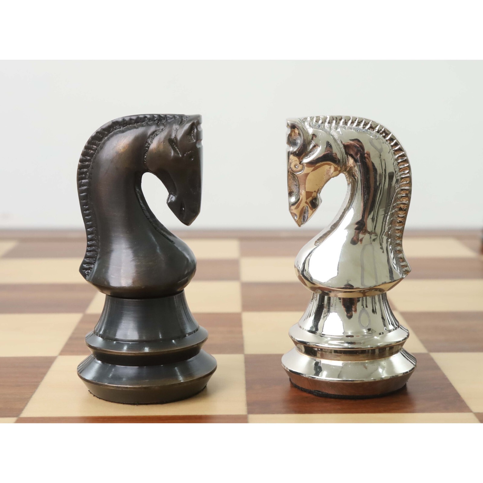 4.4" Russian Zagreb Brass Metal Luxury Chess Pieces only set - Silver & Antique