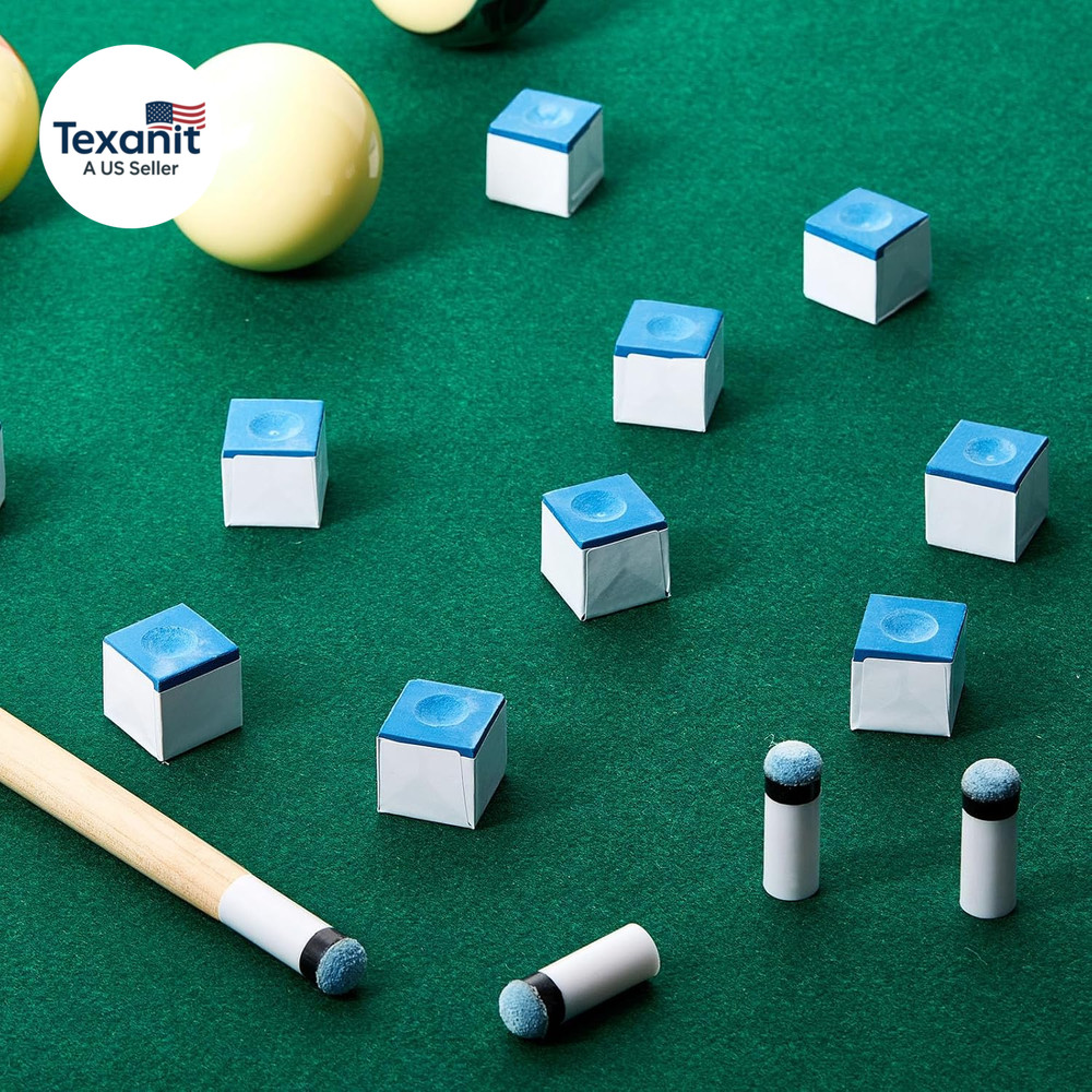 24 Pool Cue Chalks and 24 Billiard Cue Tips Replacement Kit with Ferrules Blue C