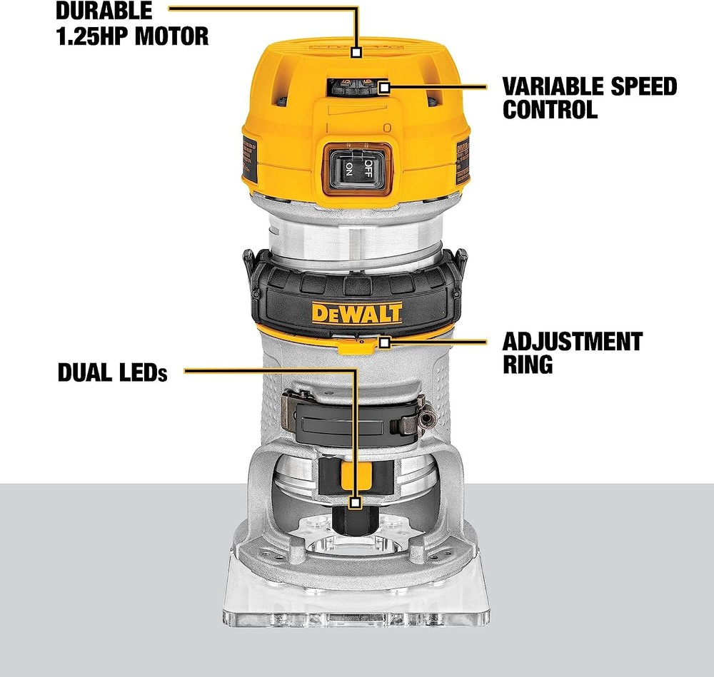 DEWALT Router, Fixed Base, 1-1/4 HP, 11-Amp,Variable Speed Trigger,Corded DWP611