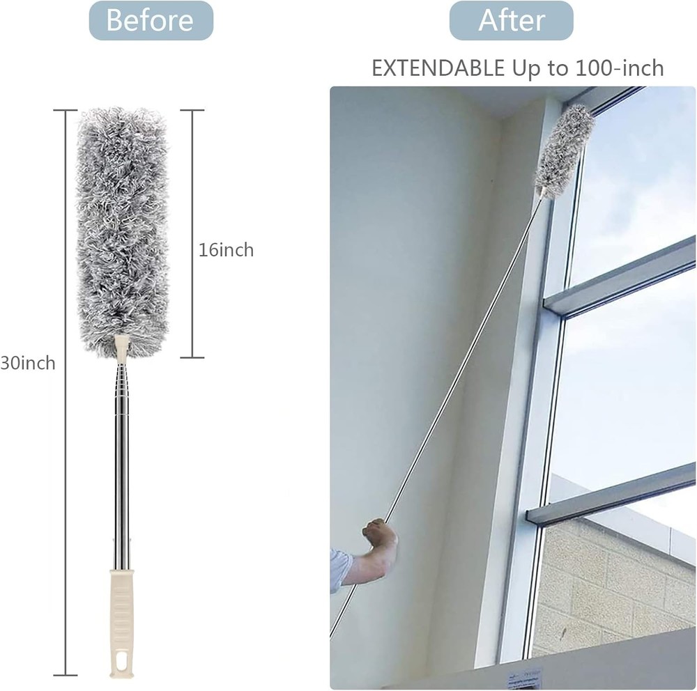Extendable 30-100'' Microfiber Duster with Bendable Head for Effortless Cleaning