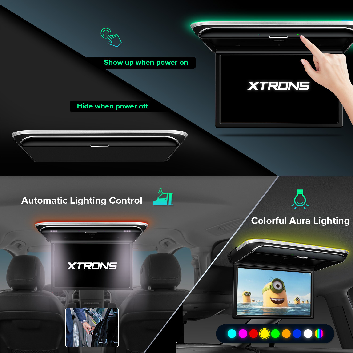 17.3" Car Roof TV Video Flip Down Overhead Monitor IPS Screen WiFi HDMI 1080P