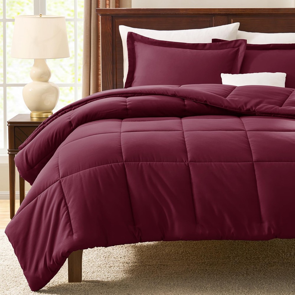 CozyLux Full Size Comforter Sets - Burgundy Full,