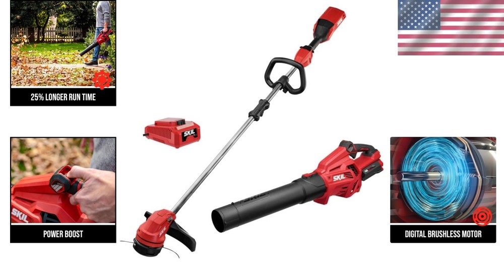 Cordless 40V String Trimmer & Leaf Blower Combo - Easy Load and Powerful Control