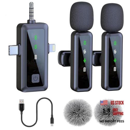 Wireless Lavalier Microphone for iPhone/Android/Camera/PC, Featuring a 3-in-1