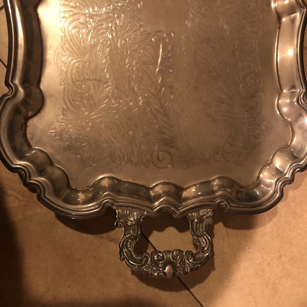 VTG, Rare, International Silver Co.Silver Plated Footed Serving Tray With handle