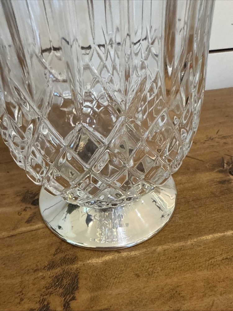 Vintage Diamond Cut Pattern Crystal Pitcher with Silverplate Base