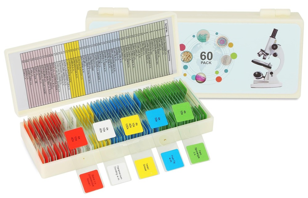 Microscope Slides with Specimens for , 60 Lab-Prepared Microscope Slides, Ani...