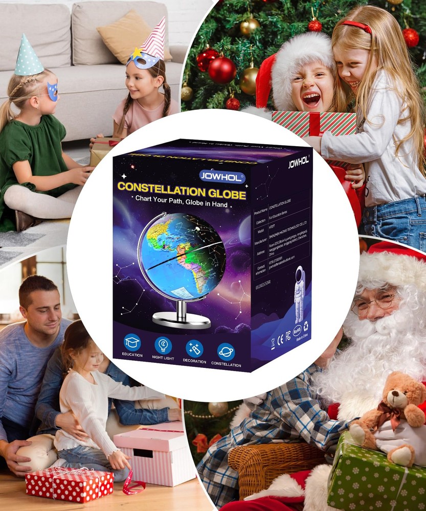 8'' Illuminated World Globe with Constellation Night Light, Educational Light...
