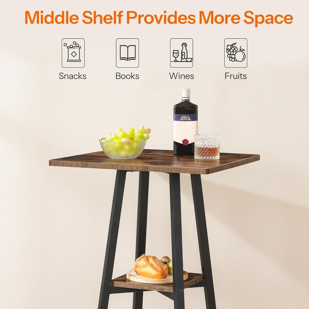 Bar Table, 2-Tier High Top Pub Table, Counter Height Table with Storage, Small