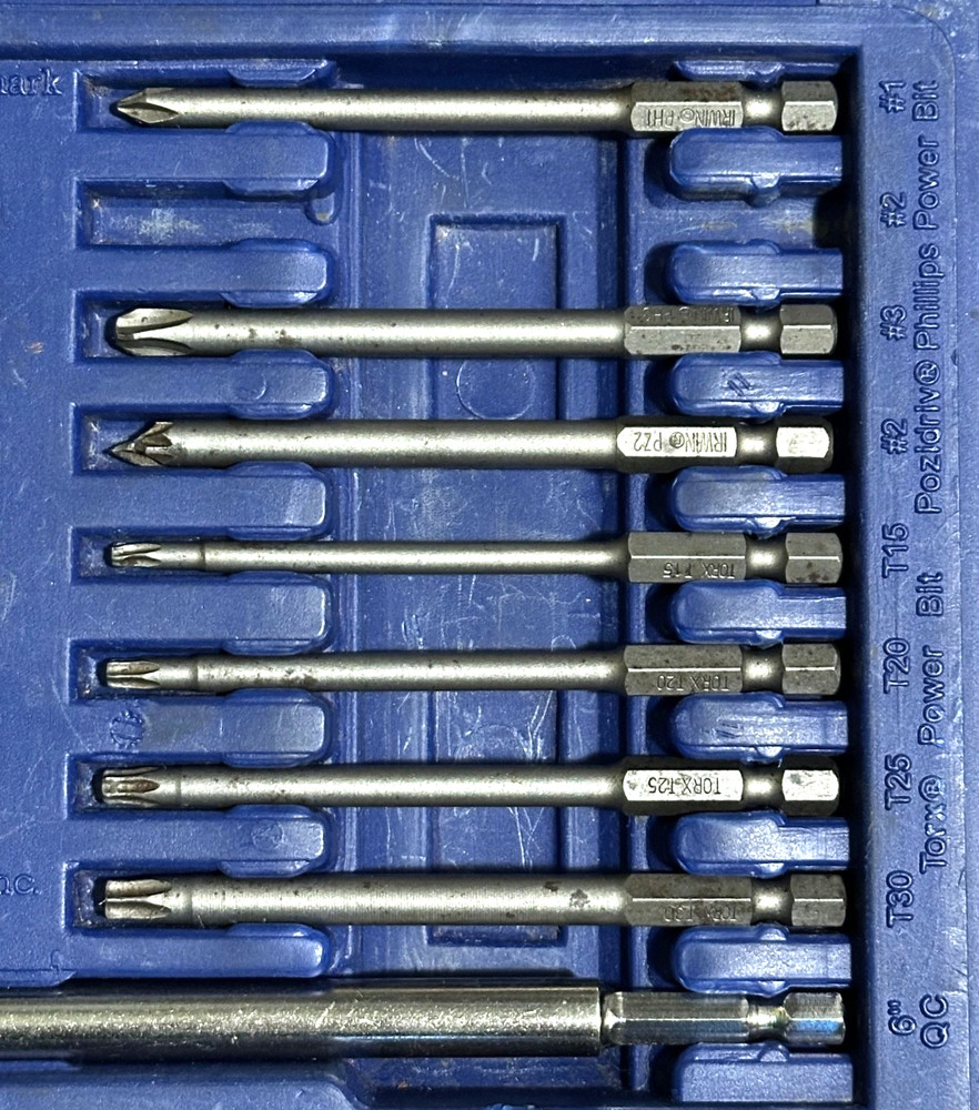Irwin Tools Long Screwdriver Magnetic Power Master Bit Driver Set Lot Torx Case