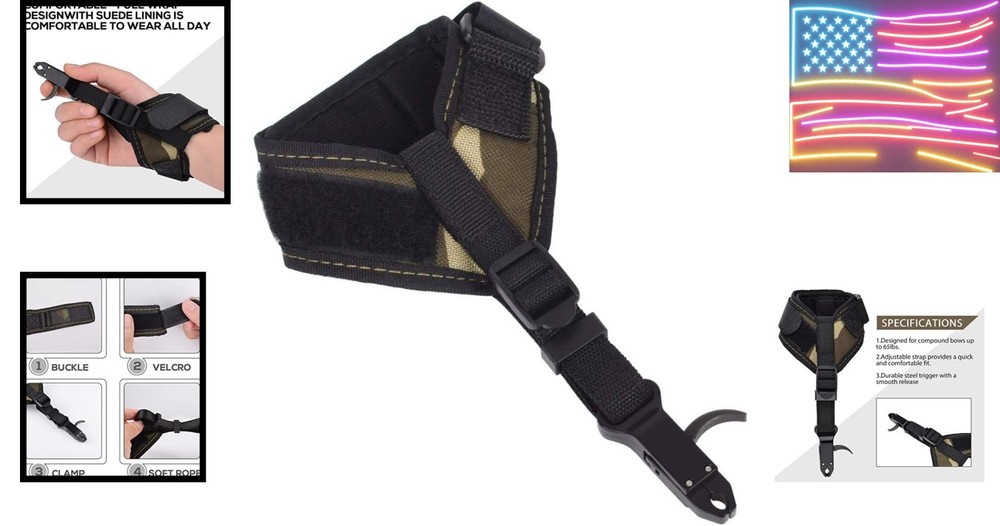 Elong Adjustable Archery Compound Bow Release Aid with Foldback Design- Black...