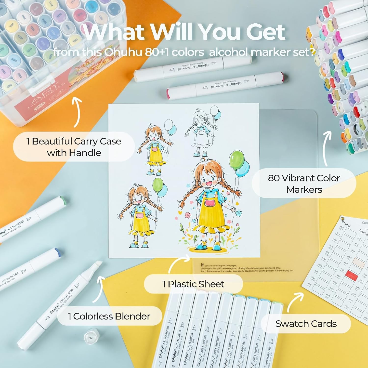 Ohuhu Alcohol Markers 80-color Chisel & Fine Illustration Tones Markers -Manoa