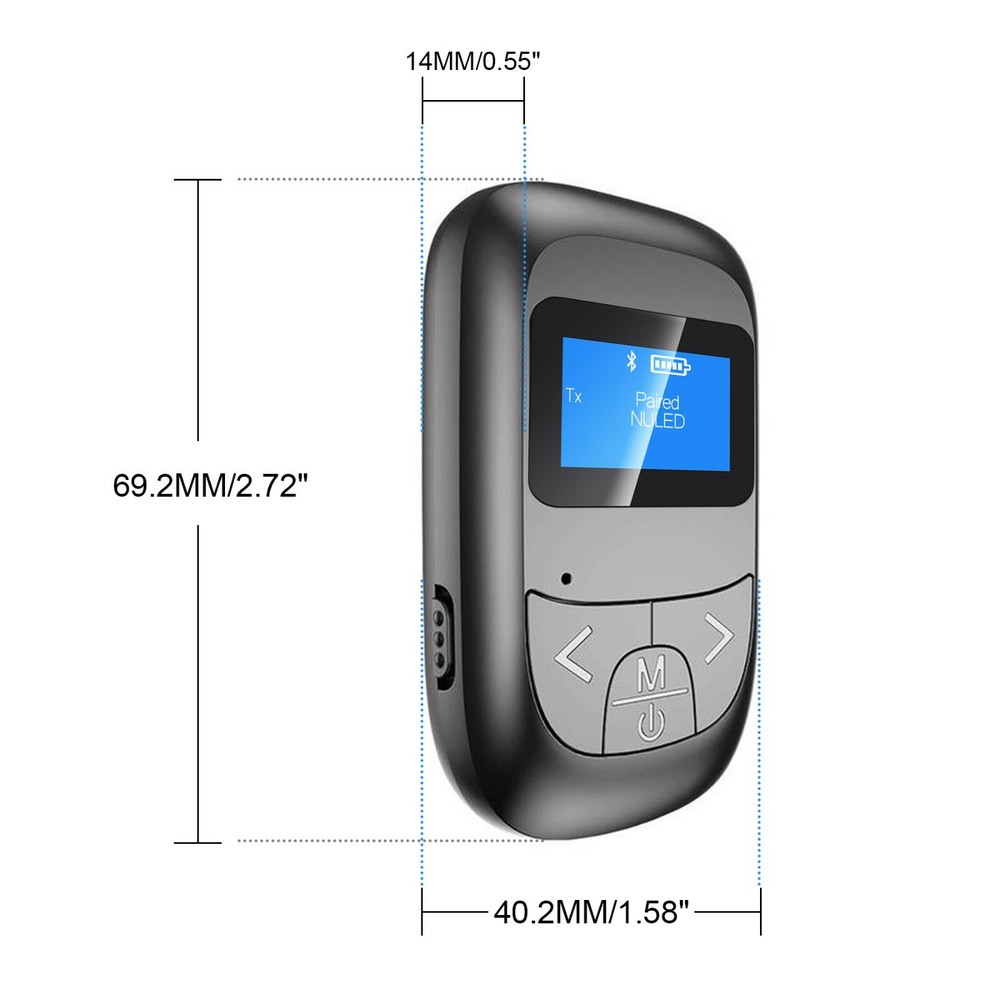 NUNET LED Bluetooth Transmitter Receiver w. Display, Wireless Audio Adapter