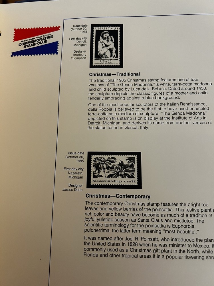 USPS Commemorative Stamp Club Binder W/ 23 Sheets Of Stamps