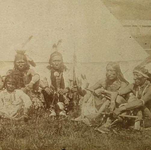 Native American Group With Revolver, Vintage Cabinet Card, 1880-90