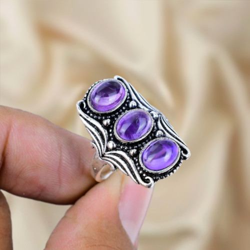 925 Sterling Silver Ring Amethyst Gemstone Ring Silver Statement Ring