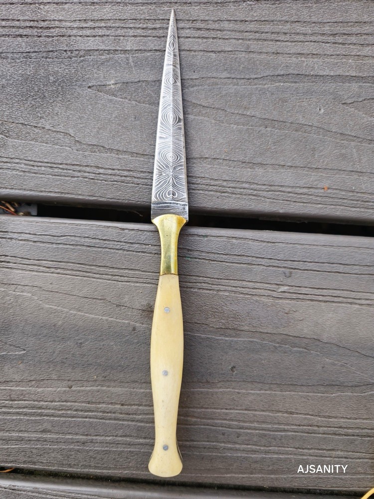 Custom Damascus double edged dagger boot knife Fixed Blade Needle Point