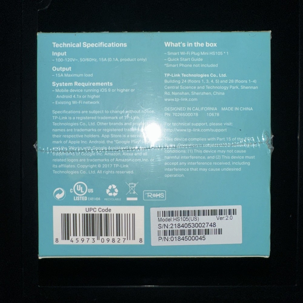 New TP Link Smart Wi-Fi Plug Mini HS105 Kasa