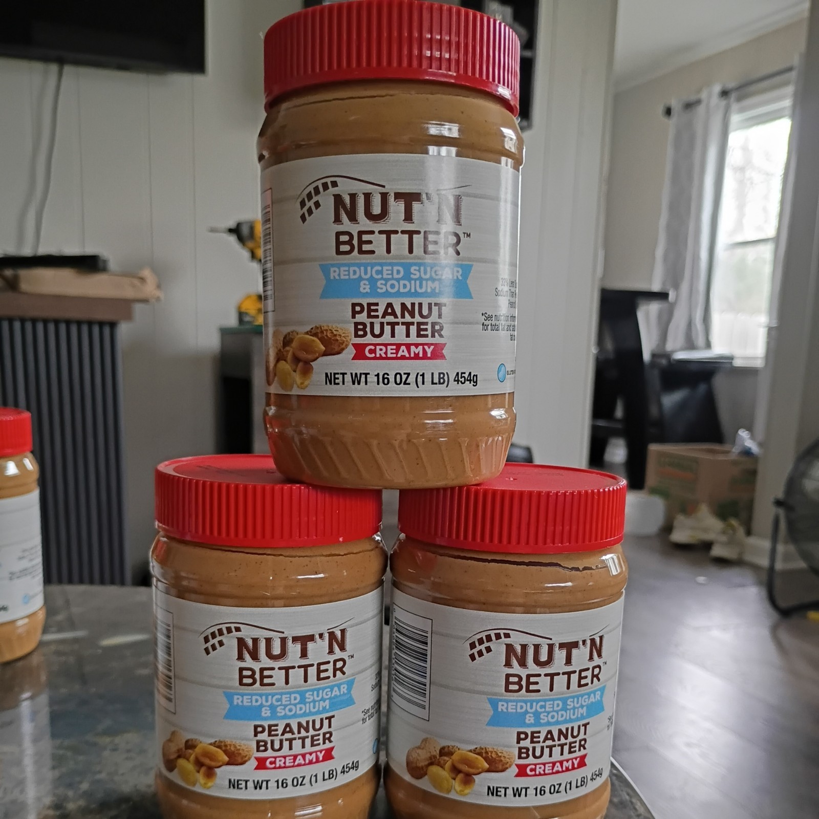 Nut'N Better CREAMY Peanut Butter Low Sugar/Sodium 16 oz (PACK of 3)