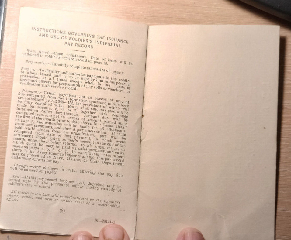 Original 1942 WW2 U.S. Army Soldier’s Individual Pay Record